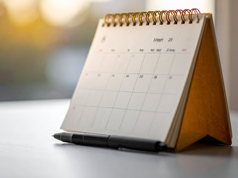 Kalenderansicht mit markierten Terminen der Ausgabe